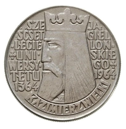 10 złotych - Kazimierz Wielki  - 1964 rok - napis wypukły