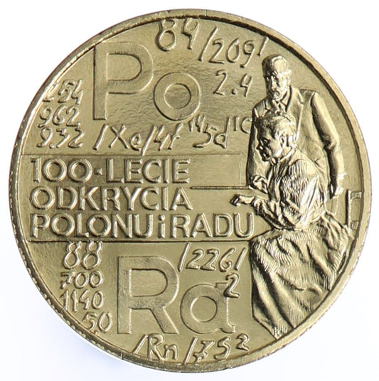Moneta 2 zł 100-lecie odkrycia radu i polonu - 1998 rok