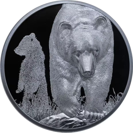 Moneta 50 Cedi - Niedźwiedź Brunatny - Ghana - 5 Uncji Srebra