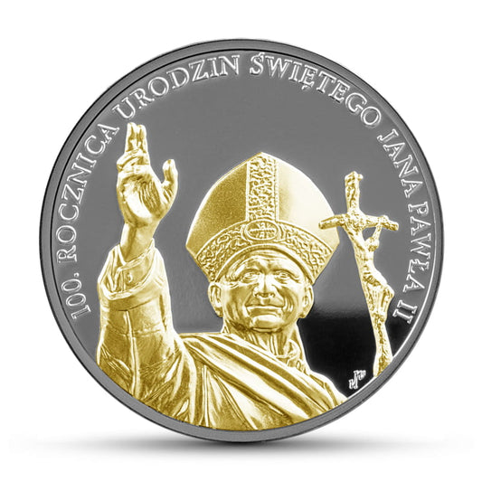 Pozłacana moneta 10 zł 100. rocznica urodzin Świętego Jana Pawła II