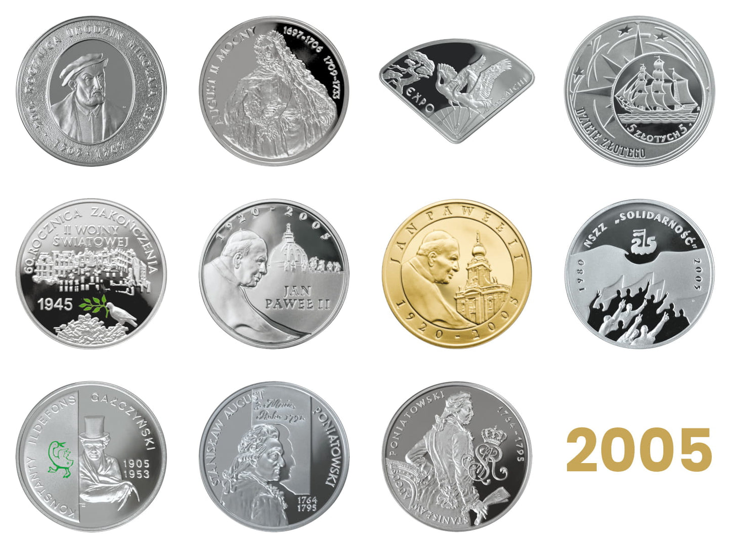 Komplet monet kolekcjonerskich 10 zł - 2005 rok