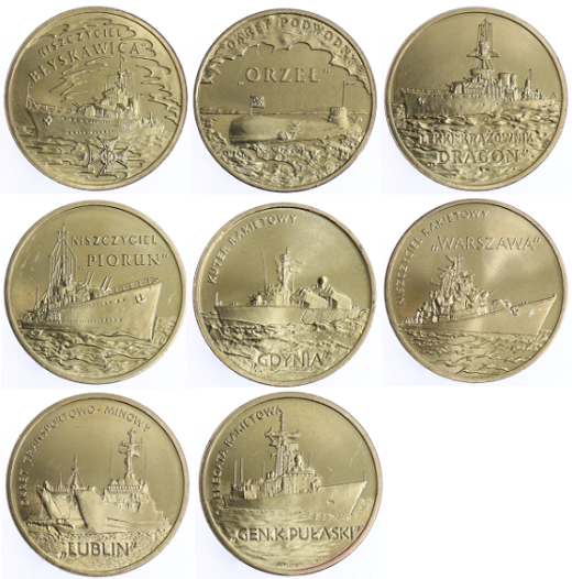 Seria monet 2 zł - Polskie Okręty - 2012-2013 rok